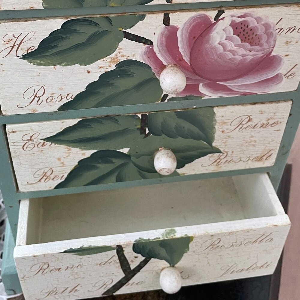 Wood hand-painted trinket box w/ 4 drawers - Picture 6 of 8